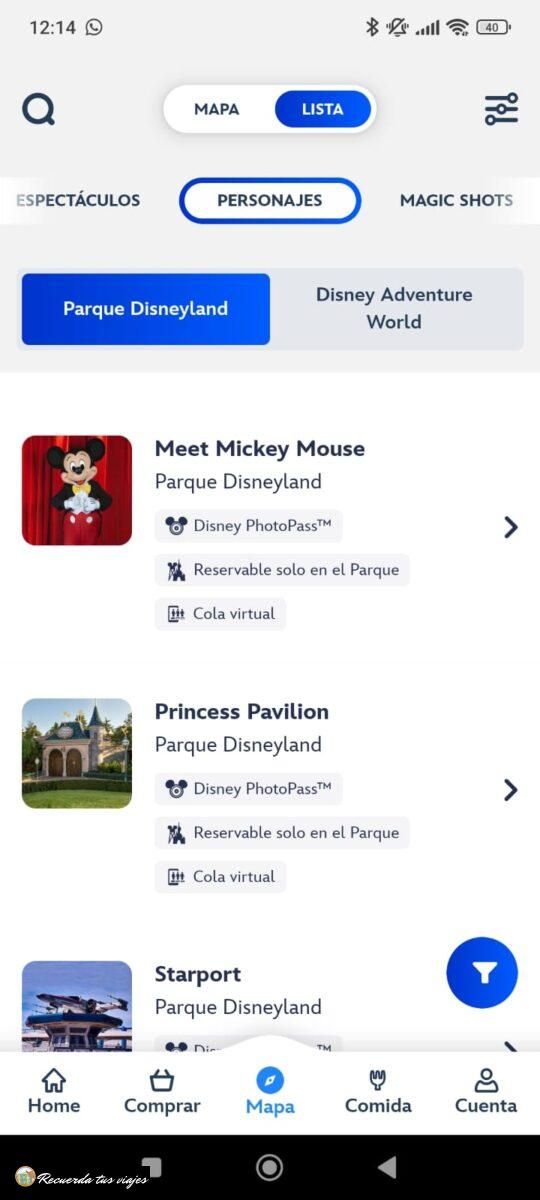 Listado de encuentros con personajes