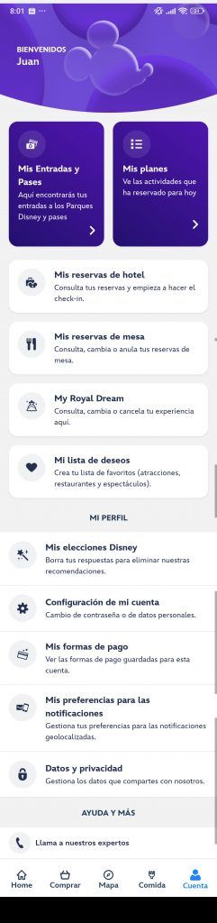Disney Aplicación mi cuenta extendido