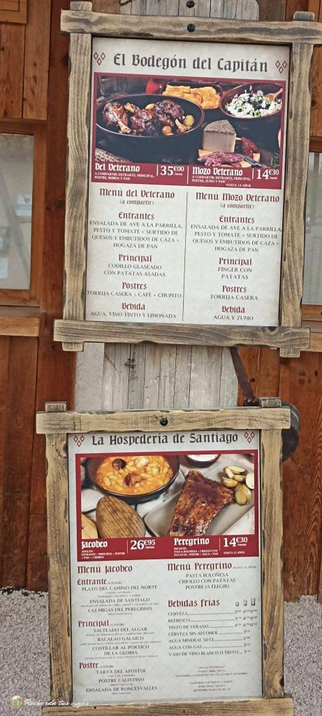 Menús del Bodegón del Capitan y de la Hospedería de Santiago